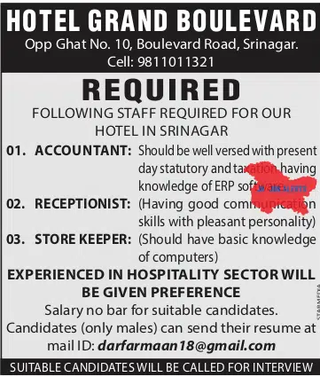 HOTEL GRAND BOULEVARD, JOBS 2023