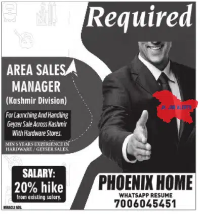 PHOENIX HOME OFFER JOB FOR SALES MANAGER (KASHMIR DIVISION)