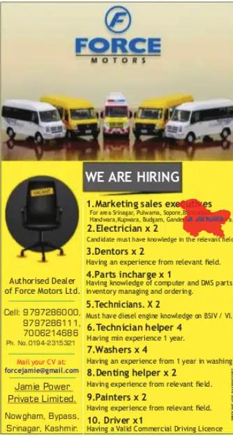 Force Motor Srinagar Hiring 2023