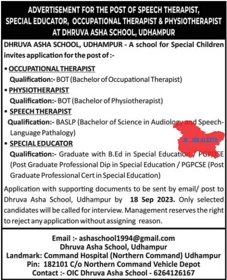 ADVERTISEMENT FOR THE POST OF SPEECH THERAPIST 2023