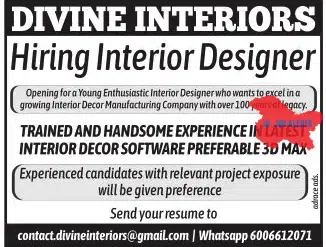 DIVINE INTERIORS Hiring Interior Designer