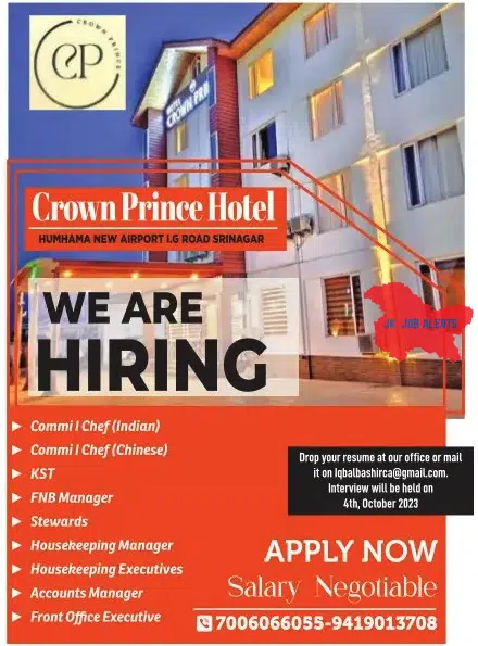 Crown Prince Hotel Hiring 2023