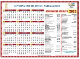 Govt Calendar 2023 Jammu and Kashmir