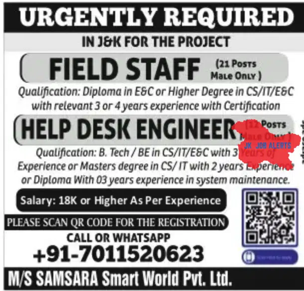 M/S SAMSARA Smart World Pvt. Ltd Job Advertisement