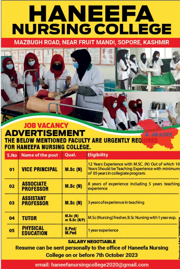 HANEEFA NURSING COLLEGE JOBS 2023