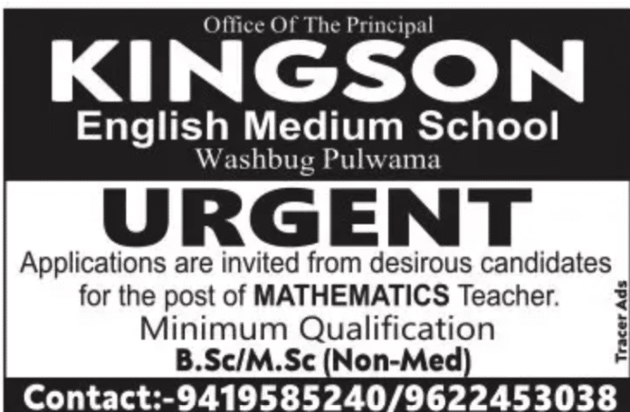 KINGSON English Medium School Washbug Pulwama Job Offer