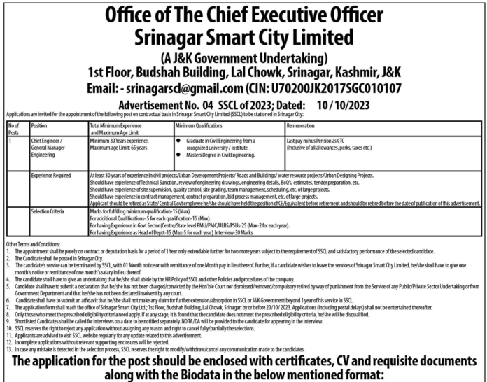 Srinagar Smart City Limited, Advertisement Contractual basis