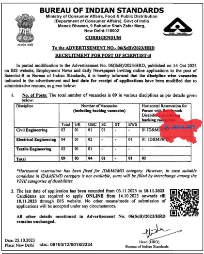BUREAU OF INDIAN STANDARDS RECRUITMENT FOR POST OF SCIENTIST-B