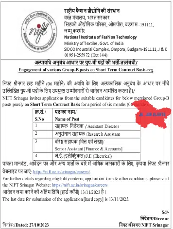 National Institute of Fashion Technology Job Advertisement