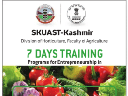 SKUAST-KASHMIR FACULTY OF AGRICULTURE 7 DAYS TRAINING PROGRAMS FOR ENTREPRENEURSHIP IN COMMERCIAL VEGETABLE PRODUCTION AND MARKETING