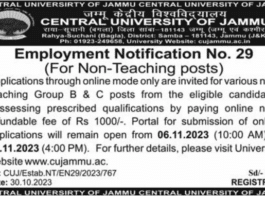 CENTRAL UNIVERSITY OF JAMMU Employment Notification No. 29 (For Non-Teaching posts)