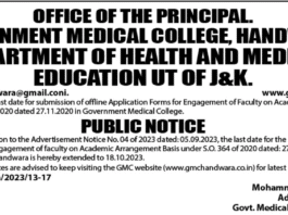 GOVERNMENT MEDICAL COLLEGE, HANDWARA PUBLIC NOTICE