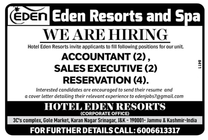 HOTEL EDEN RESORTS HIRING 2023