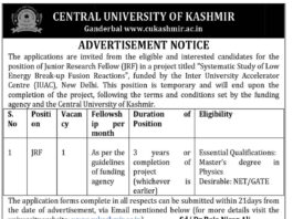 CENTRAL UNIVERSITY OF KASHMIR ADVERTISEMENT NOTICE November 17, 2023