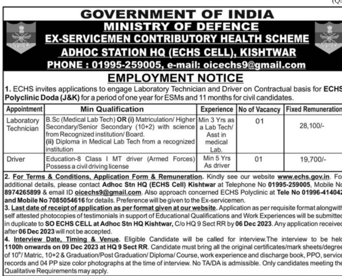 MINISTRY OF DEFENCE EMPLOYMENT NOTICE