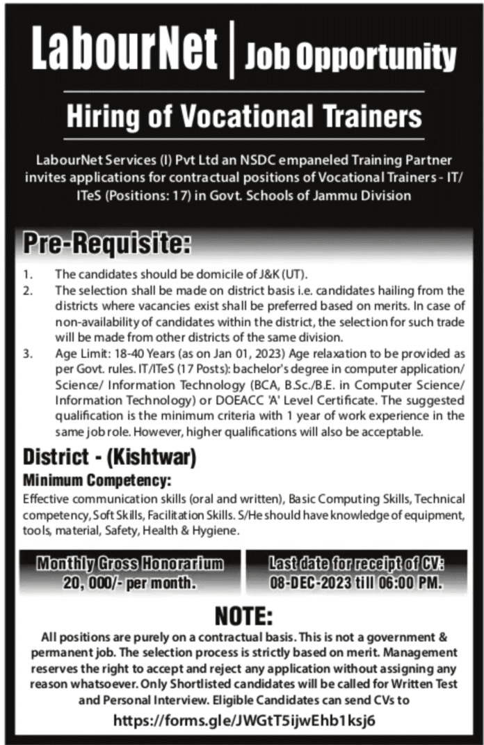 LabourNet Hiring of Vocational Trainers