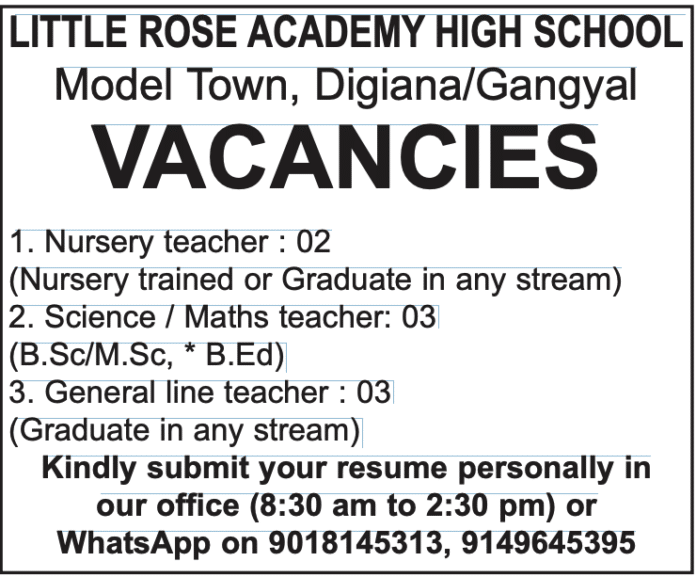 LITTLE ROSE ACADEMY HIGH SCHOOL JOB VACANCIES