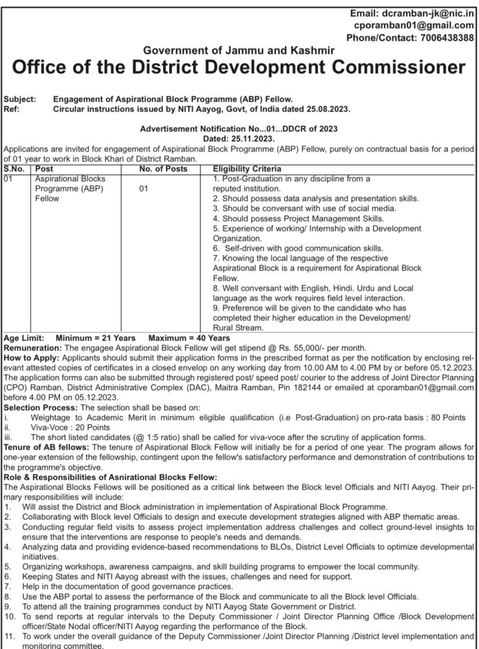 Office of the District Development Commissioner Ramban Job Advertisement