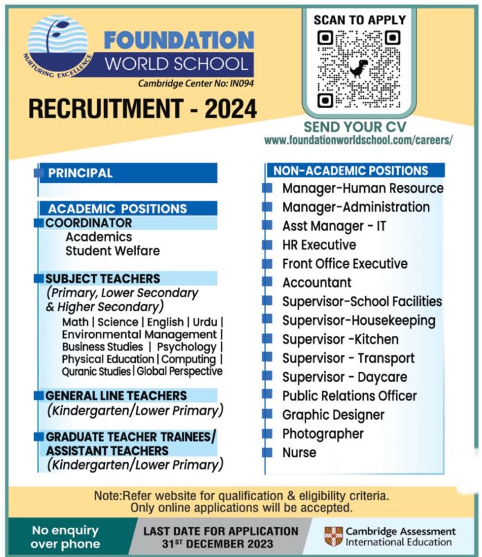 FOUNDATION WORLD SCHOOL RECRUITMENT – 2024