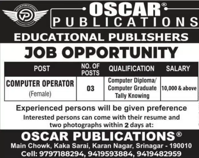 OSCAR PUBLICATIONS JOB VACANCIES