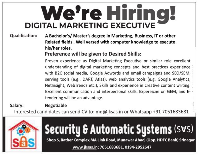 Security & Automatic Systems Hiring Digital Marketing Executive