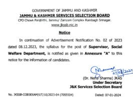 JKSSB Supervisor Official Syllabus 2024 released, Download PDF Now