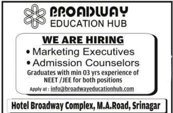 BROADWAY EDUCATION HUB JOB VACANCIES 2024