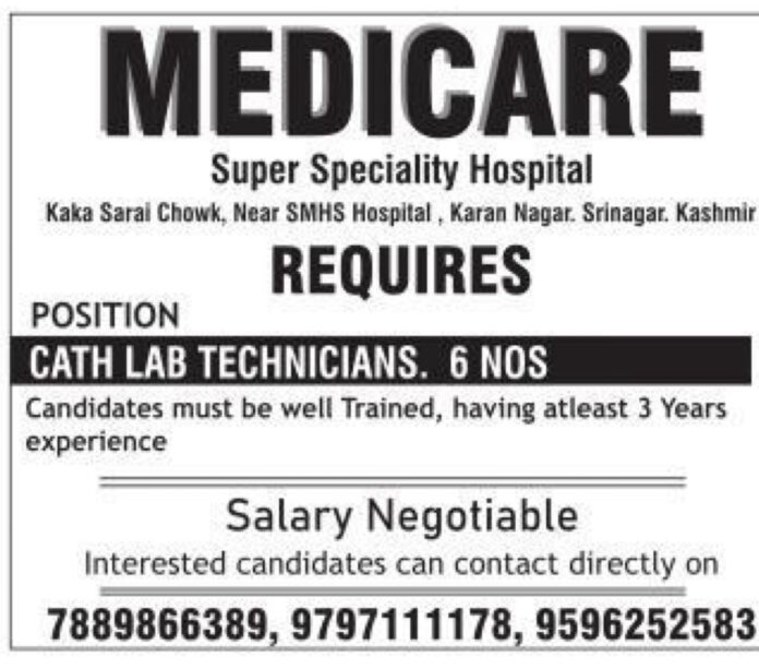 MEDICARE Super Speciality Hospital Job Advertisement 2024