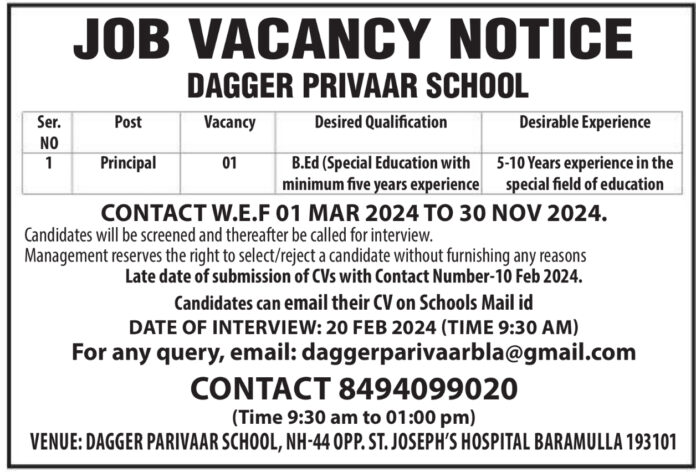 DAGGER PRIVAAR SCHOOL JOB ADVERTISEMENT 2024