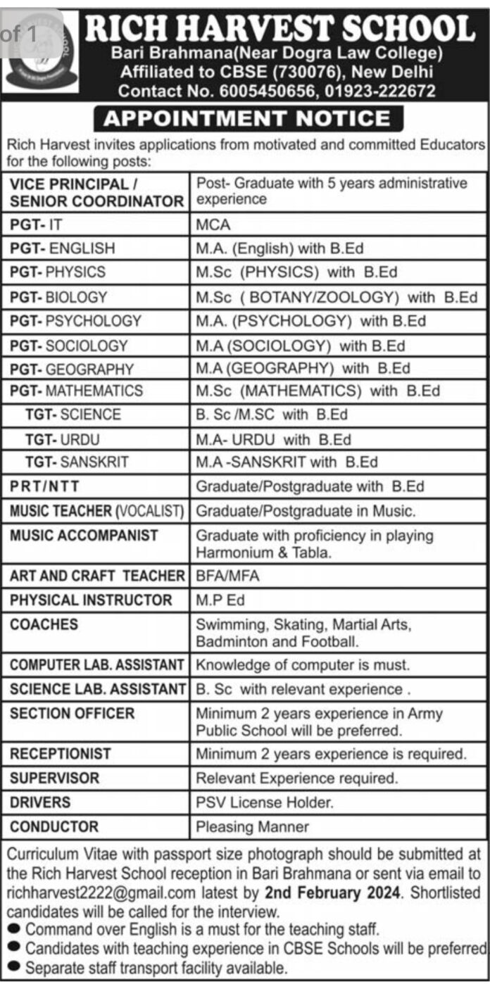 RICH HARVEST SCHOOL APPOINTMENT NOTICE 2