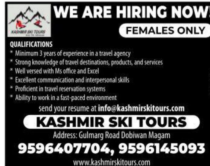 KASHMIR SKI TOURS JOB ADVERTISEMENT 2024