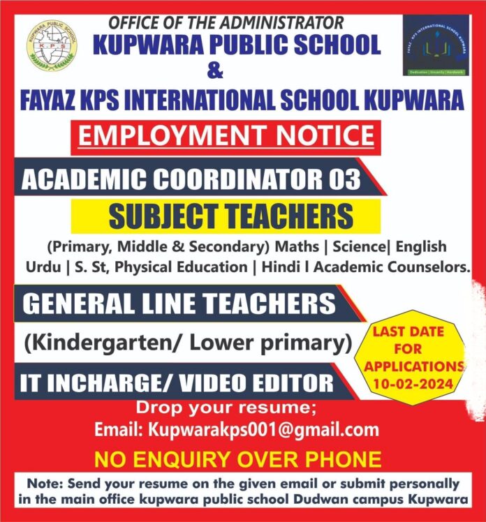 KUPWARA PUBLIC SCHOOL EMPLOYMENT NOTICE 2024