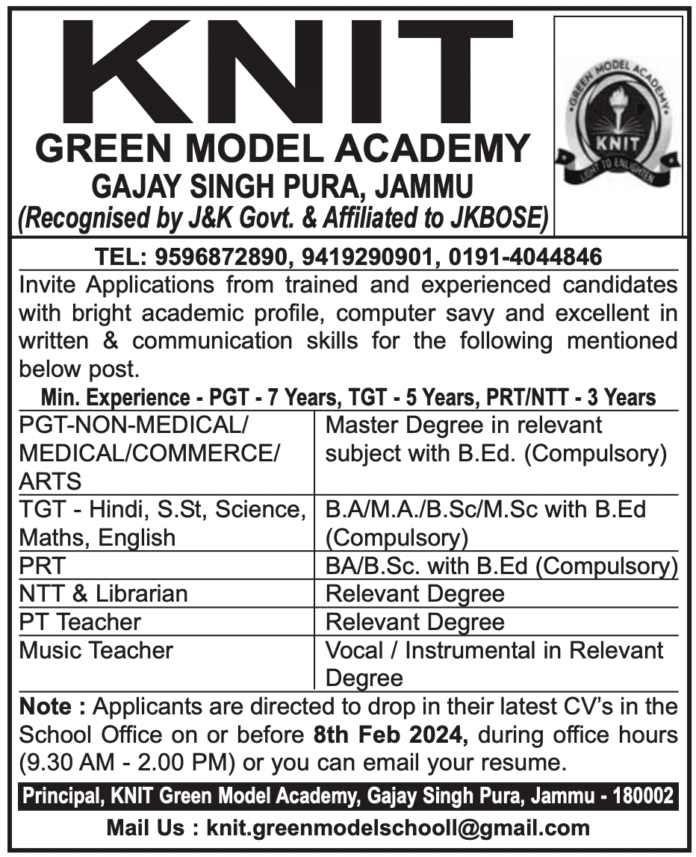 KNIT GREEN MODEL ACADEMY JOB VACANCIES 2024