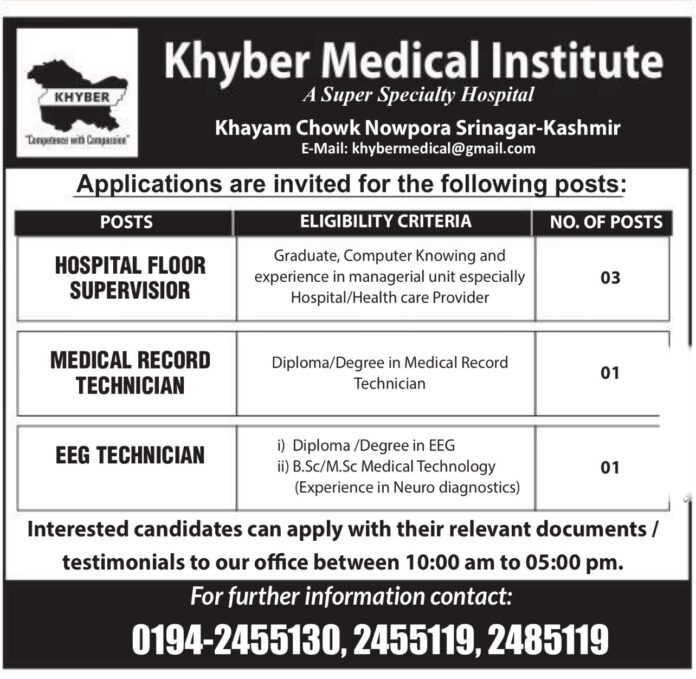Khyber Medical Institute Srinagar Job Advertisement 2024
