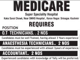 MEDICARE HOSPITAL SRINAGAR JOB ADVERTISEMENT 2024