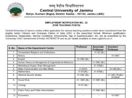 Central University of Jammu Employment Notification No 23 Teaching Posts