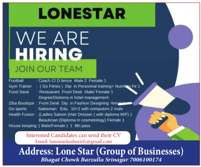 LONESTAR SRINAGAR JOB ADVERTISEMENT