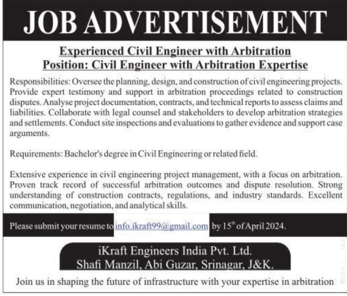 iKraft Engineers India Pvt. Ltd. Job Advertisement 2024