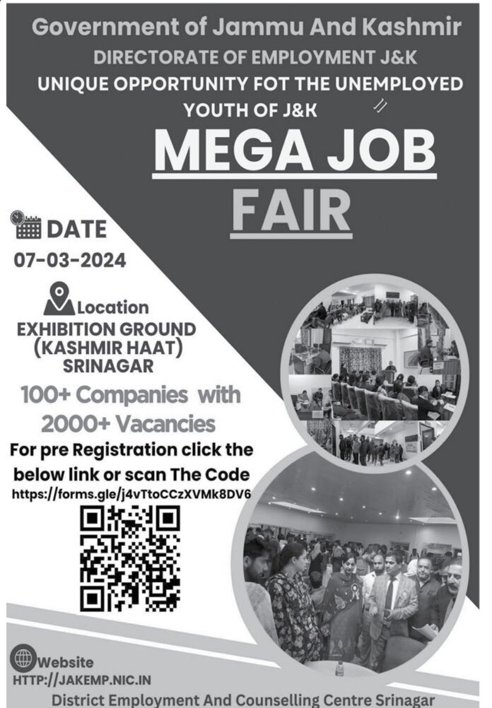 DIRECTORATE OF EMPLOYMENT J&K MEGA JOB FAIR IN SRINAGAR 2024