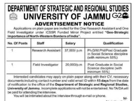 Department of Strategic and Regional Studies University of Jammu Advertisement Notice 2024