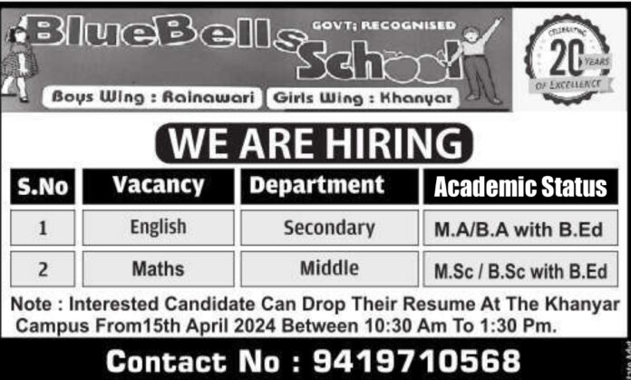BlueBell School Srinagar Job Advertisement 2024