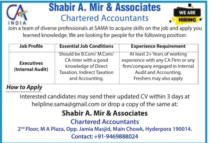 Join Our Team at Shabir A. Mir & Associates: Chartered Accountants