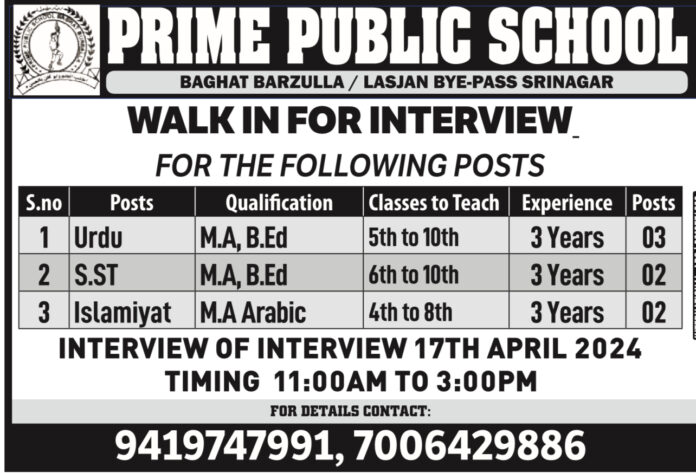 Exciting Teaching Opportunities at Prime Public School