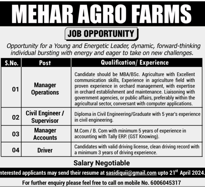 Job Opportunities at Mehar Agro Farms