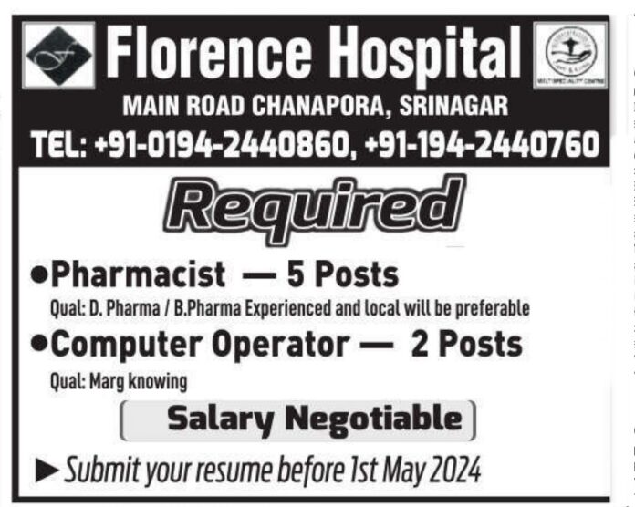 Florence Hospital Chanpora Srinagar Job Vacancies 2024