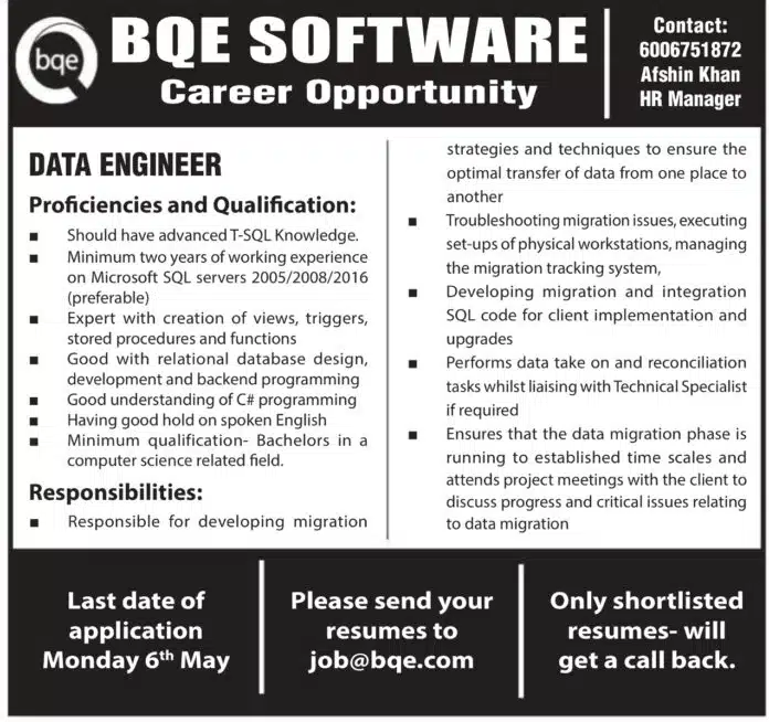 BQE Software Career Opportunity Data Engineer 2024