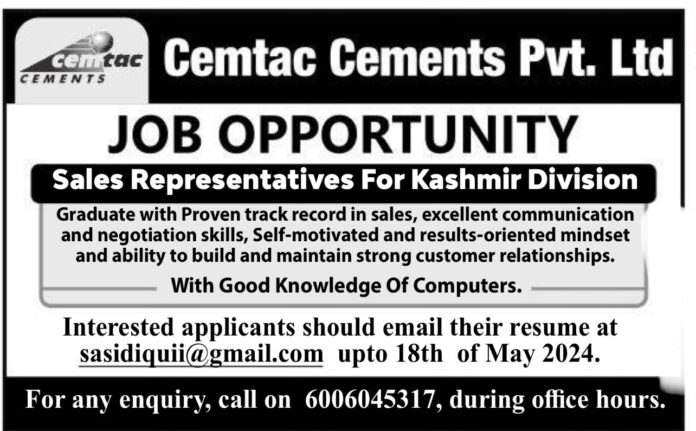 Cemtac Cements Pvt. Ltd. Job Opportunity