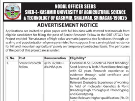 Job Opportunity at Sher-e-Kashmir University of Agricultural Science & Technology of Kashmir 2024