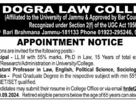 Appointment Notice - Dogra Law College, Jammu 2024