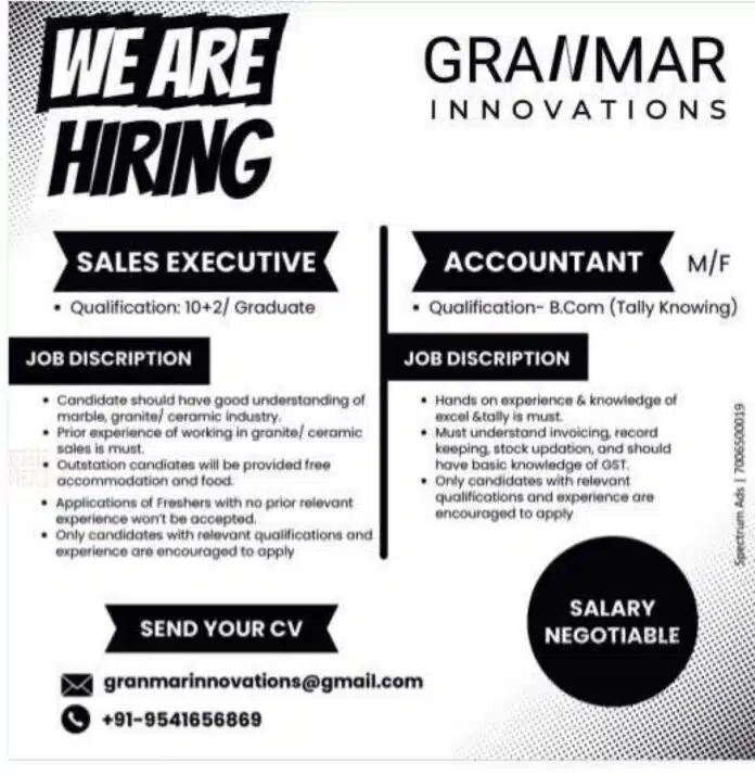 GRANMAR INNOVATIONS Job Advertisement 2024
